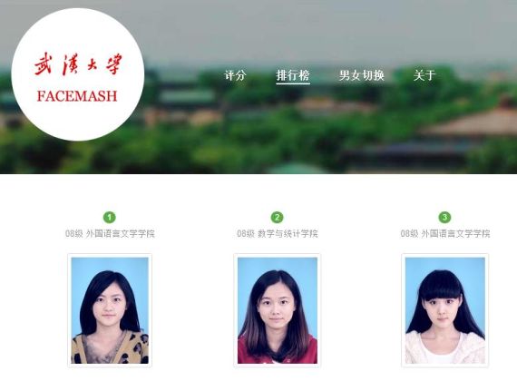 武漢大學(xué)“選美”網(wǎng)站whuface.com截圖 (新浪科技配圖)