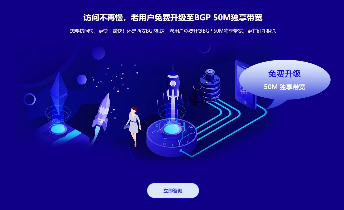 訪問不再慢，老用戶免費升級至BGP 50M獨享帶寬